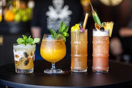 A flight of House of Bamboo cocktails