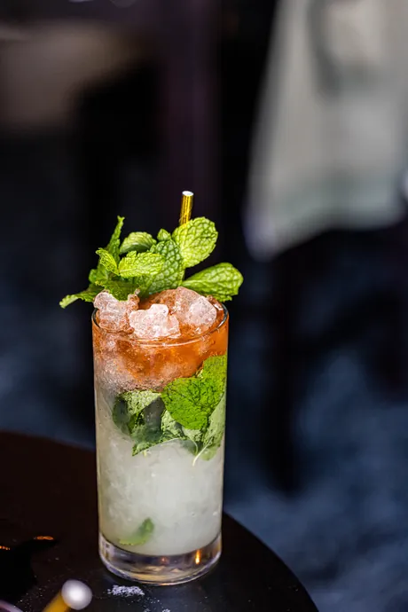 A layered tiki cocktail